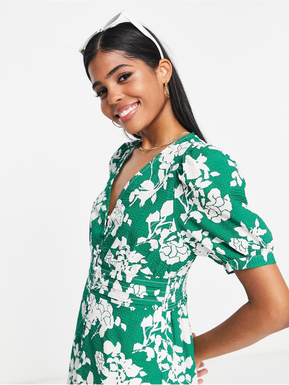 Urban Revivo Cotton Floral Textured Peplum Pleated Cottagecore Midi Dress 8